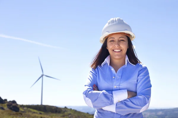 Engineer standing at wind farm — Stock Photo, Image