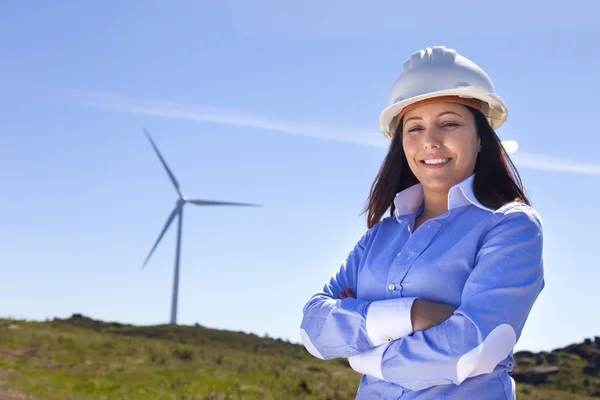 Engineer standing at wind farm — Stock Photo, Image