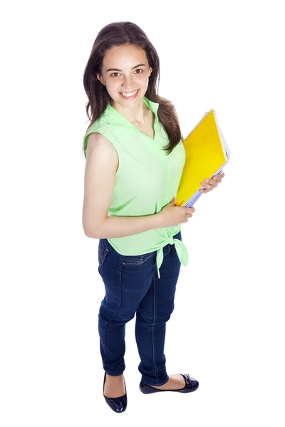 Schöne lächelnde Studentin Mädchen auf weißem Hintergrund — Stockfoto