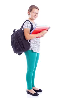 liseli kız sırt çantası ile tüm vücut portresi