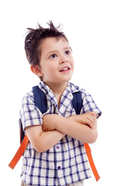 Pensive school kid looking up — Stock Photo, Image