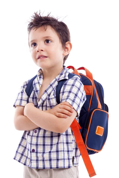 Nadenkend schooljong geitje opzoeken — Stockfoto