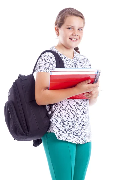 Menina da escola com mochila — Fotografia de Stock