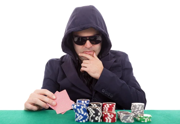 Thoughtful poker player — Stock Photo, Image