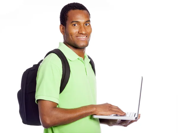 Student szczęśliwy posiadania laptopa — Zdjęcie stockowe