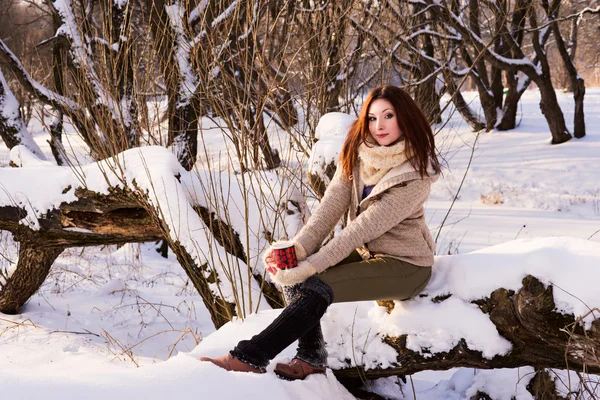 Attractive young woman in wintertime outdoor — Stock Photo, Image