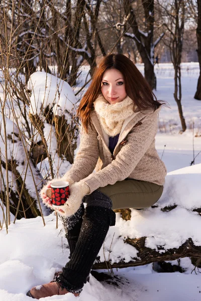 Atrakcyjna młoda kobieta w zimie na świeżym powietrzu — Zdjęcie stockowe