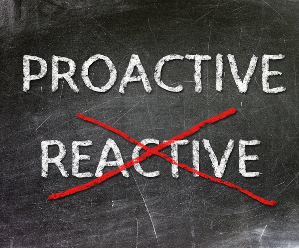 Proactive and Reactive handwritten with white chalk on a blackboard. — Stock Photo, Image