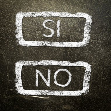 Si or no written on the blackboard with white chalk. Your choice as a concept. clipart