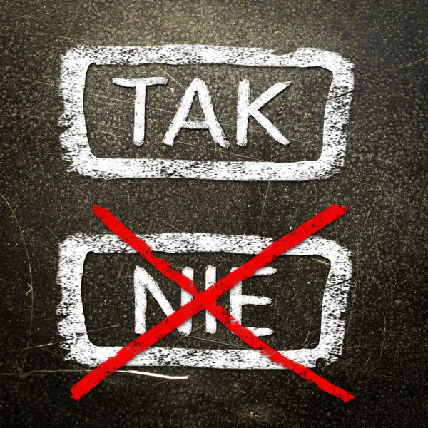 Tak or nie written on the blackboard with white chalk. Your choice as a concept. — Stock Photo, Image