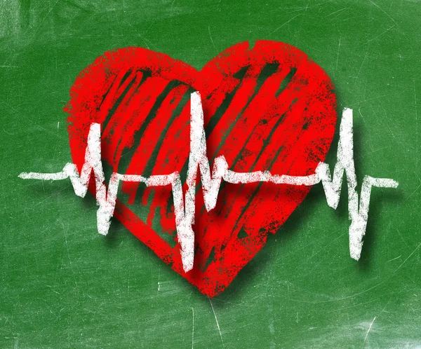 Heartbeat character and design, love heart on a chalkboard — Stock Photo, Image