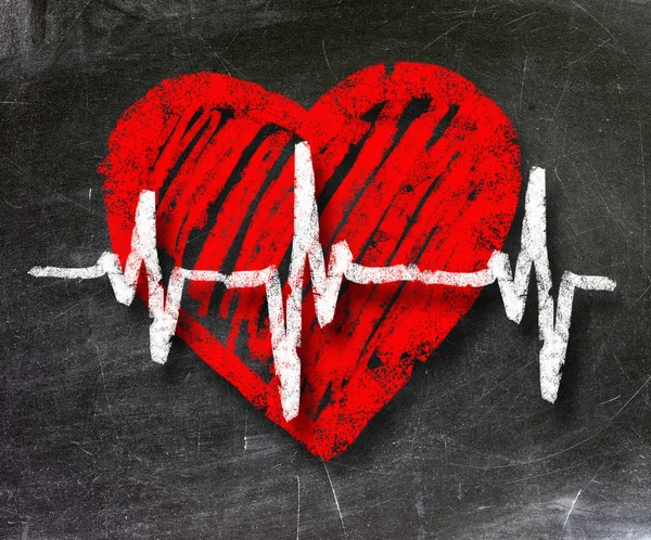 Heartbeat character and design, love heart on a chalkboard — Stock Photo, Image