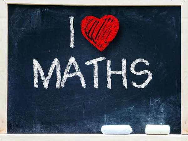 I love maths phrase handwritten on blackboard — Stock Photo, Image