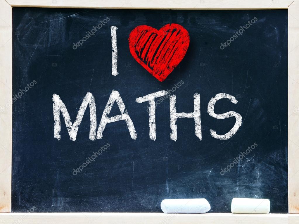 I love maths phrase handwritten on blackboard