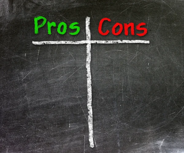 Pros and Cons handwritten with white chalk on a blackboard — Stock Photo, Image