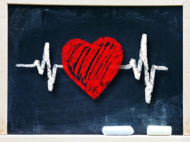 kalp atışı karakter ve tasarım, love heart bir kara tahta üzerinde
