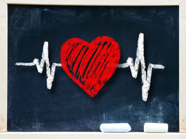 Heartbeat character and design, love heart on a chalkboard — Stock Photo, Image