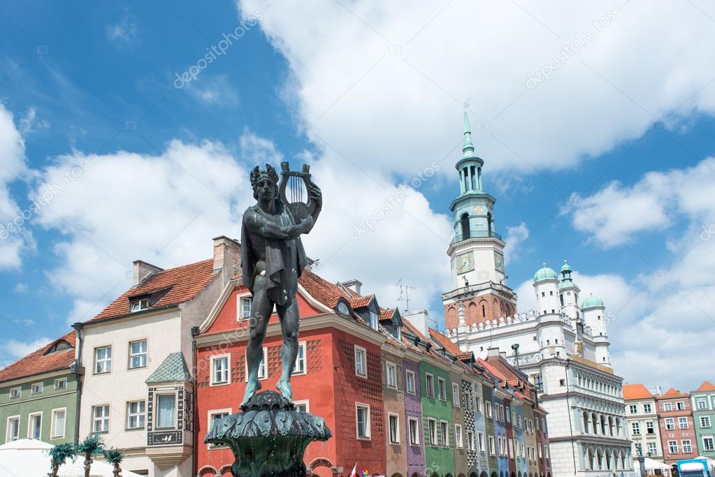 The elevation of houses in the Old Market Square in Poznan, Poland