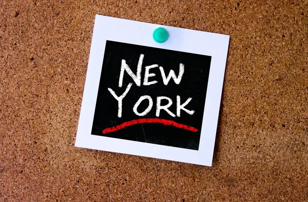 Instant photo pined on cork with New York — Stock Photo, Image