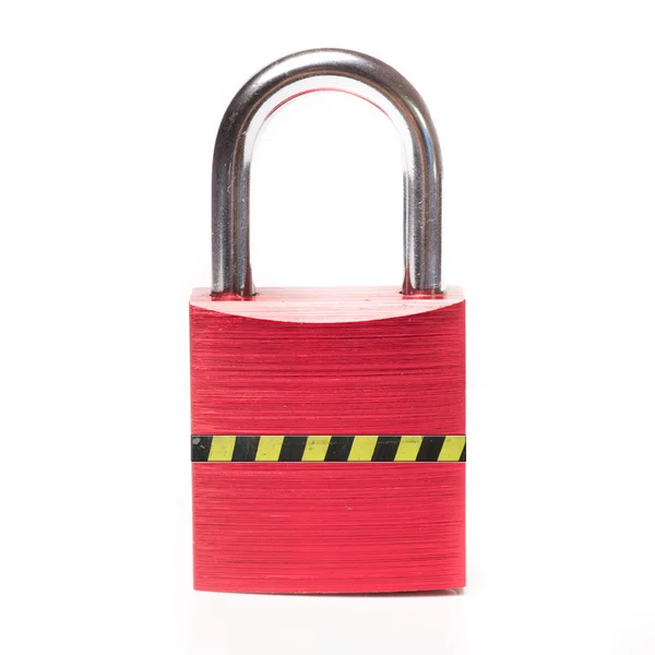 Red padlock closeup with stop line — Stock Photo, Image