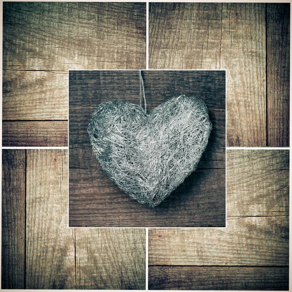 Heart on wood collage — Stock Photo, Image