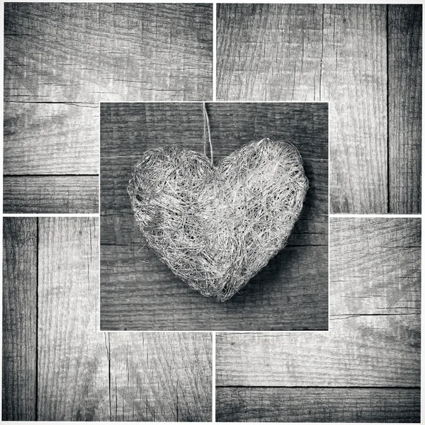 Heart on wood collage — Stock Photo, Image