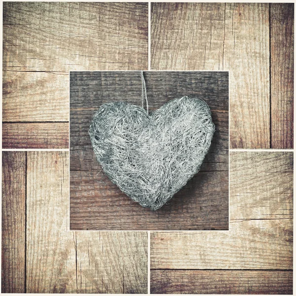 Hjärtat på trä collage — Stockfoto