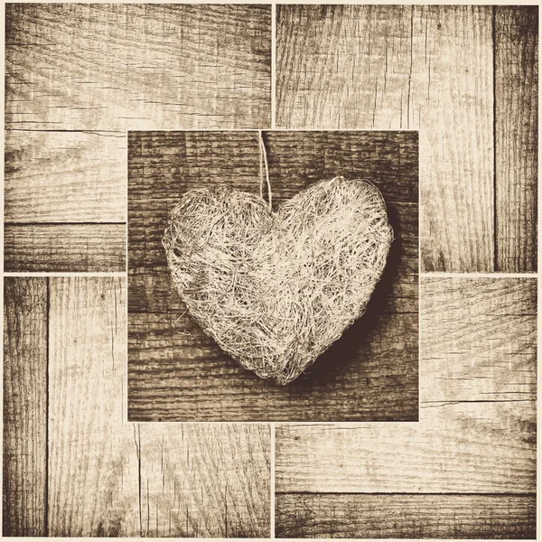 Heart on wood collage — Stock Photo, Image