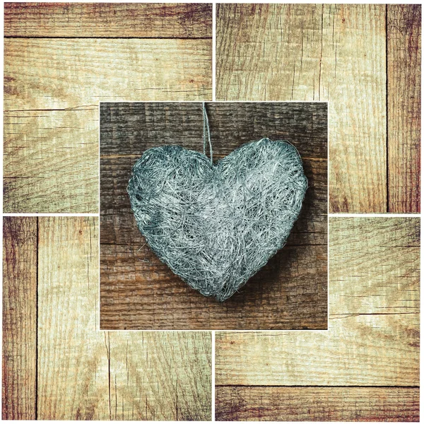 Heart on wood collage — Stock Photo, Image