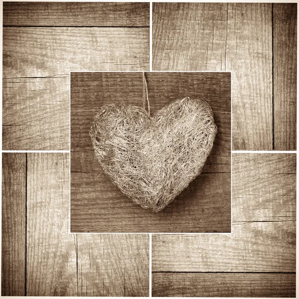 Heart on wood collage — Stock Photo, Image