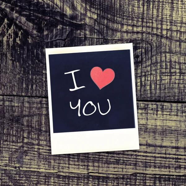 Vieilles photos sur fond de bois. Handwrit ten I Love You — Photo