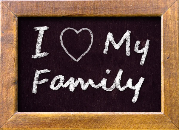 I love my family handwritten with white chalk — Stock Photo, Image