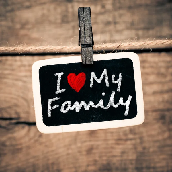 I love my family handwritten with white chalk — Stock Photo, Image