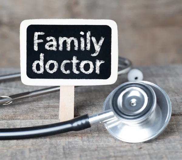 Blackboard with word Family doctor and stethoscope — Stock Photo, Image