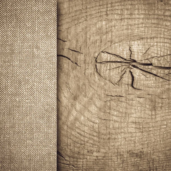 在木桌上的麻布纹理 — 图库照片