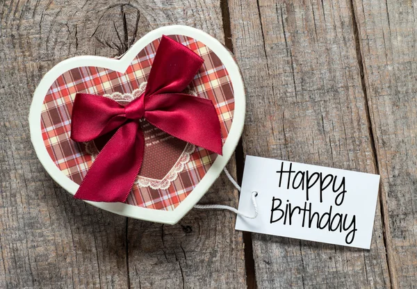 Gift box and card with text "happy birthday" — Stock Photo, Image