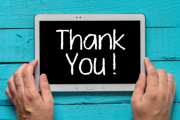 Tablet pc met tekst "thank you" — Stockfoto