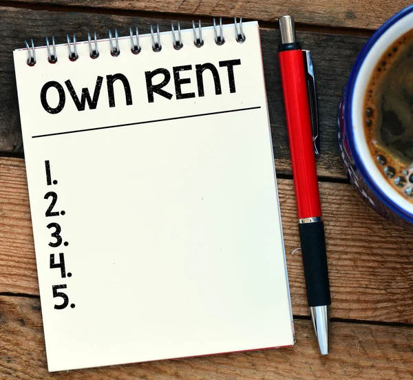 Teks Rent Own Disimpan Dalam Buku Catatan — Stok Foto