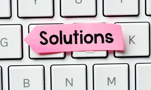 Solutions Pink Piece Paper Lying Keyboard — Stock Photo, Image