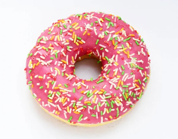 Donut Glazură Roz Fundal Alb — Fotografie, imagine de stoc