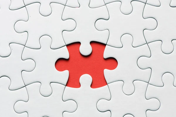 Rote Puzzleteile Auf Rotem Hintergrund Kopierraum Und Geschäftskonzept — Stockfoto