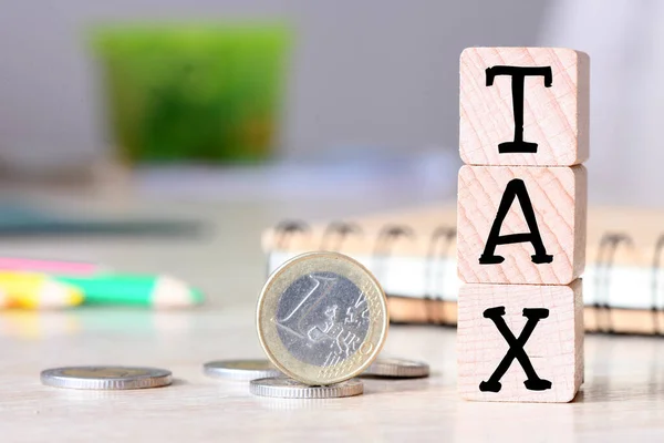 Tax Text Wooden Cubes Wooden Background Tax Business Concept — Stock Photo, Image
