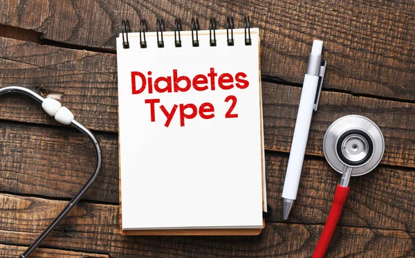 Diabetes Type Woorden Het Notitieboekje Naast Stethoscoop — Stockfoto