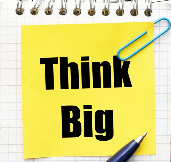 Think Big Word Yellow Sheet Paper Placed Office Notebook — Stock Photo, Image