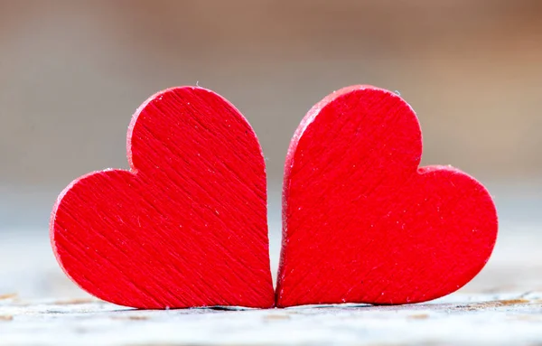 Corazones Tela Sobre Fondo Madera Hora Del Día Los Amantes —  Fotos de Stock