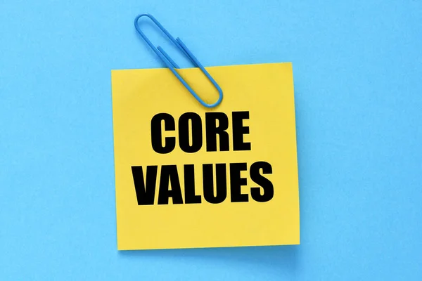 Core Values Words Written Yellow Sheet Paper Blue Background — 图库照片