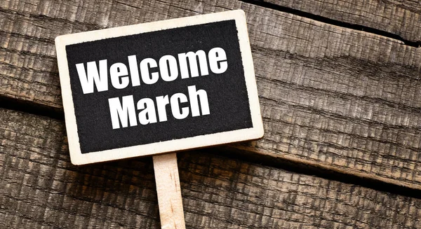 Welcome March Words Small Chalk Board — Zdjęcie stockowe
