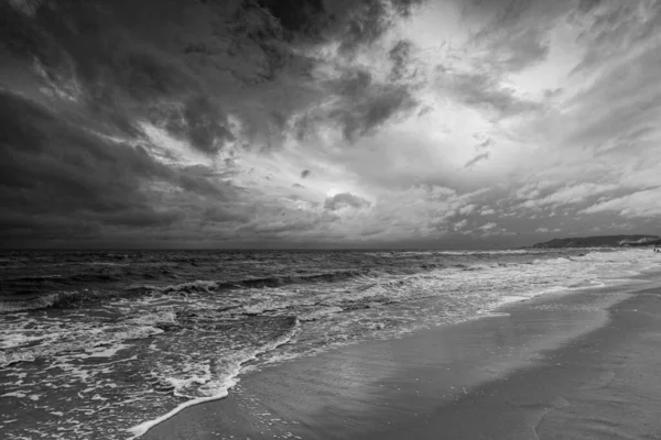 Natural landscape from the sea on a cloudy windy day.