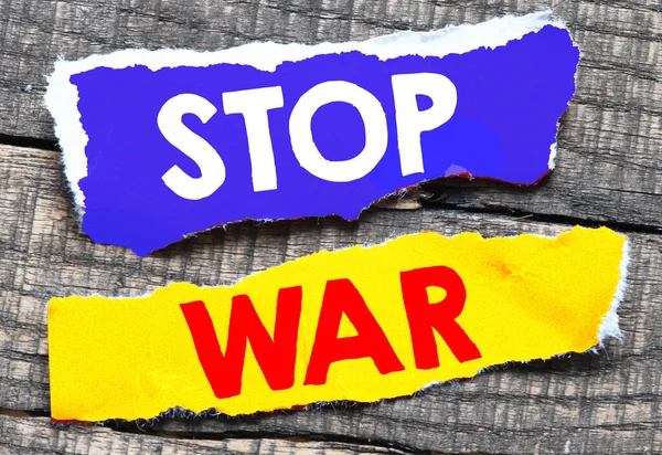 Stop War Ord Lille Rødt Stykke Papir - Stock-foto