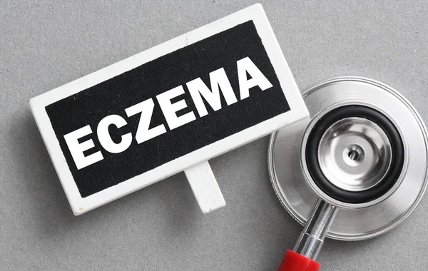 Word Eczema Mit Stethoskop Medizinisches Konzept — Stockfoto